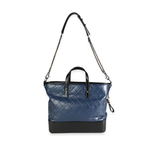 Chanel Black & Blue Quilted Calfskin Large Gabrielle Shopping Tote For Sale - Image 4 of 7