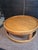 Solid oak coffee table Matching round side table and crescent shape side table also available.