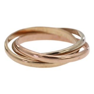 Vintage 9k Solid Rose Yellow White Gold Tri-Color Wedding Band Ring, Size 6 For Sale