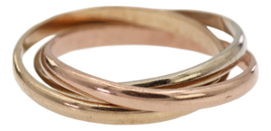 Vintage 9k Solid Rose Yellow White Gold Tri-Color Wedding Band Ring, Size 6