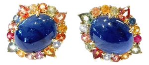 Bochic “Capri” Vintage Blue Sapphire & Multi Pastel Sapphire Earrings Set In 18K