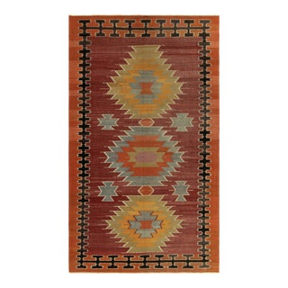 1950s Vintage Kilim Rug in Red, Orange Border With Colorful Medallion Patterns For Sale