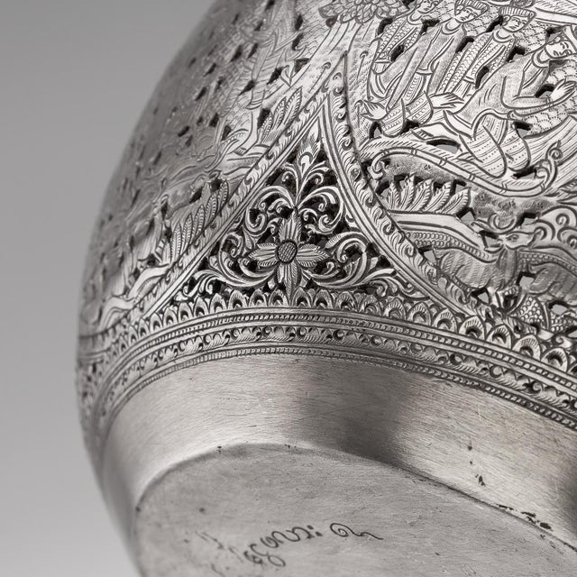 Antique Burmese Pierced Silver Pyusawhti Folk Tale Bowl, 1918 For Sale - Image 3 of 17