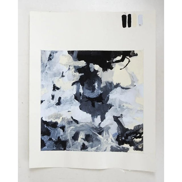 Late 20th century gouache on paper monotone abstract painting in gray and black. Unsigned. Unframed, image size 9" square.