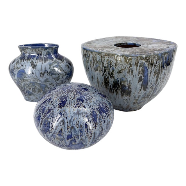 Flow Glazed Studio Ceramic Pieces, 1994, Set of 3 For Sale