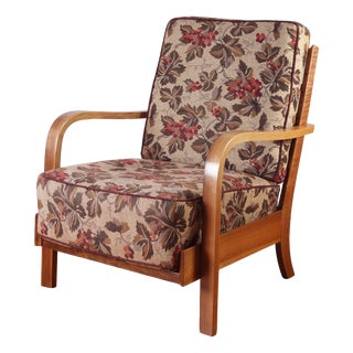 Art Deco Upholstered Walnut Lounge Chair, 1930s For Sale