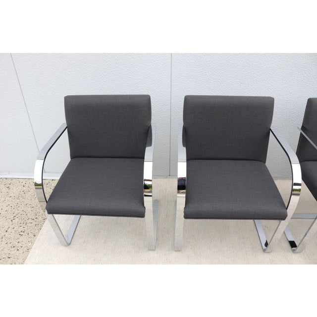 Ludwig Mies Van Der Rohe Brno Flat Bar Chairs in Gray Wool by Gordon - Set of 4 For Sale - Image 14 of 18