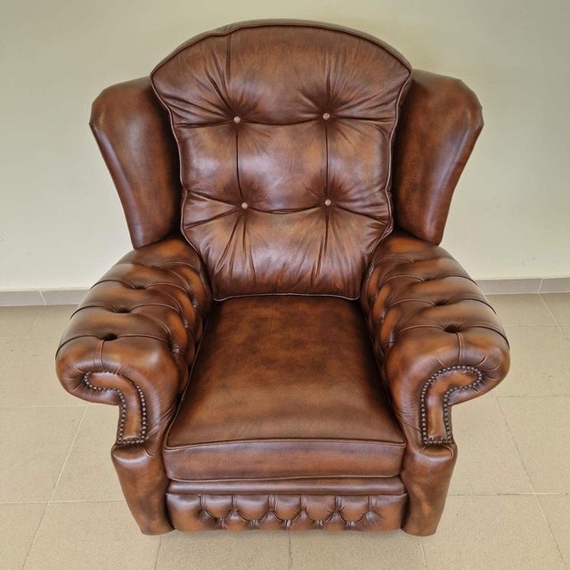 Chesterfield Suzanne Brown Leather Living Room Set, 1970s, Set of 3 For Sale - Image 10 of 16