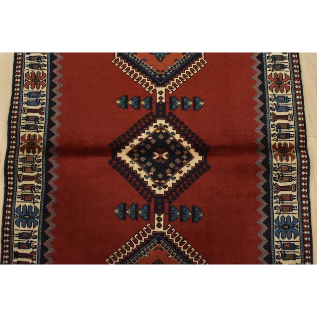 1990s Yalameh Rug 3’4” X 4’10” Red Wool Vintage Tribal Hand-Knotted Carpet For Sale - Image 5 of 12