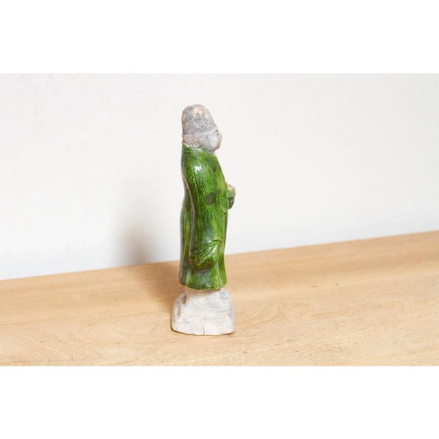 Chinese Vintage Terracotta Green Glazed Attendant For Sale - Image 3 of 7