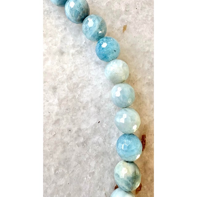 Aquamarine Faceted Beaded Necklace With Gold Tone Clap by Matthew Izzo For Sale - Image 4 of 4