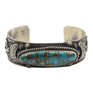 Late 20th Century Native American Turquoise Sterling Silver Cuff Bracelet by Lorenzo James
