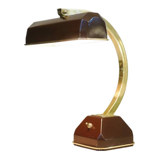 Donald Deskey Style Art Deco Streamline Modern Brass Brown Articulating Table Lamp '30 For Sale