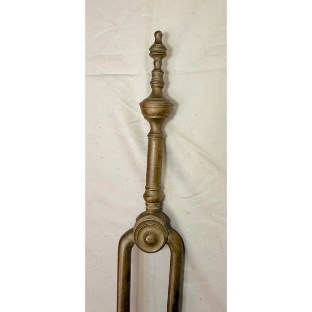English Antique 18th Century Wrought Iron Turned Brass English Fireplace Tongs Tool 9 For Sale - Image 3 of 9