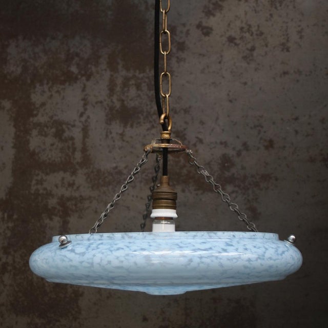 Art Deco Pendant Lamp in Brass and Blue Glass, France, 1920s For Sale - Image 4 of 8