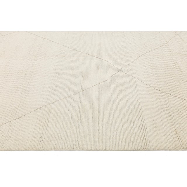 Textile Ivory Modern Minimalist Beni Ourain Style Hand-Knotted Wool Rug 12x15 For Sale - Image 7 of 10