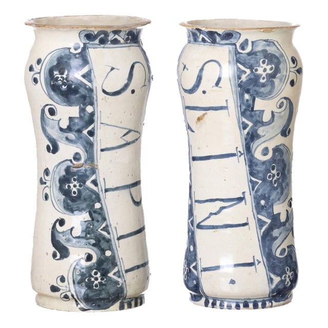 Earthenware Pharmacy Sleeves, 17th Century, Set of 2 For Sale