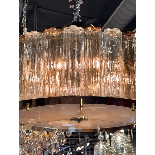 Murano Champagne and Clear Tronchi Glass Drum Chandelier For Sale - Image 4 of 6