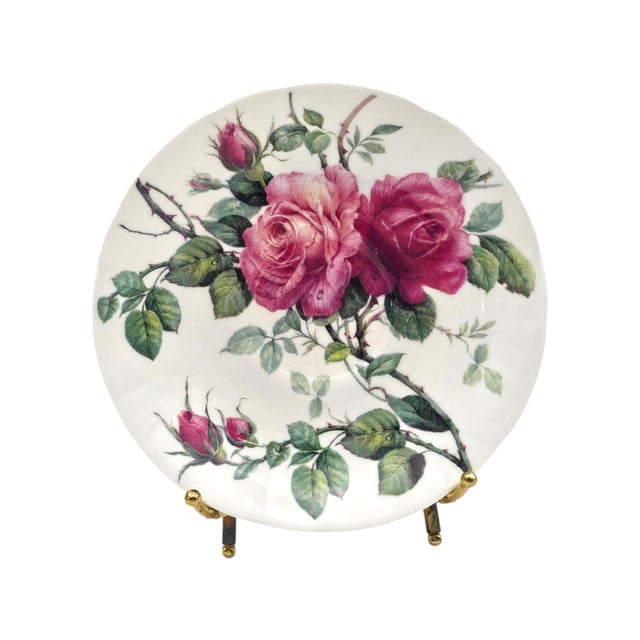 1990s 1990s Roy Kirkham English Rose Jumbo Teacup Saucers Bone China England 6.625" - Set of 4 For Sale - Image 5 of 12