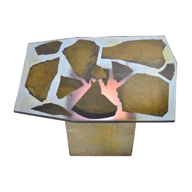 Custom Studio Made Side Table With Resin and Slate Top and Light Up Base For Sale In Chicago - Image 6 of 13