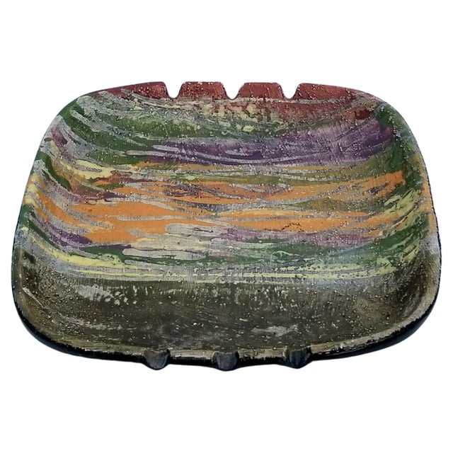 Mid-Century Modern Bitossi Green and Purple Ceramic Catchall Ashtray for Raymor For Sale - Image 3 of 8