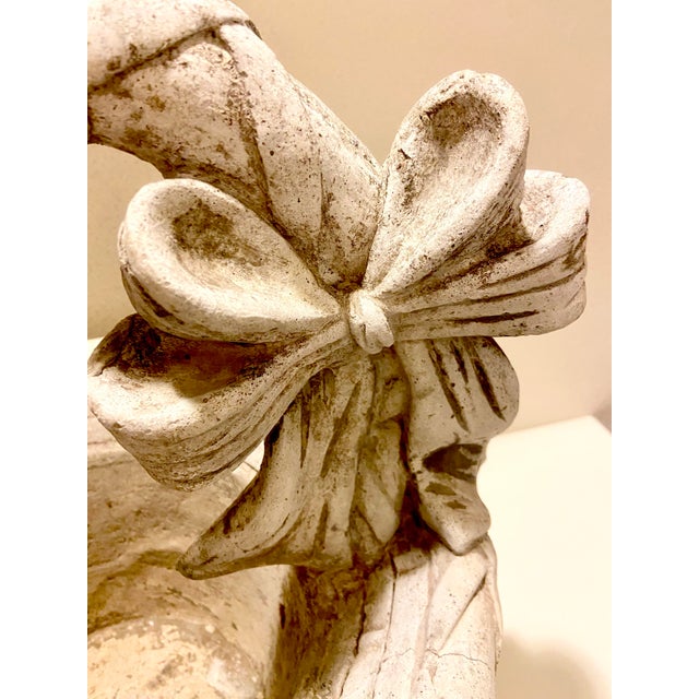 Stone Gray 1960s Mid- Century Concrete Planter Basket With Handle, Woven Design and a Bow Detail. For Sale - Image 8 of 12