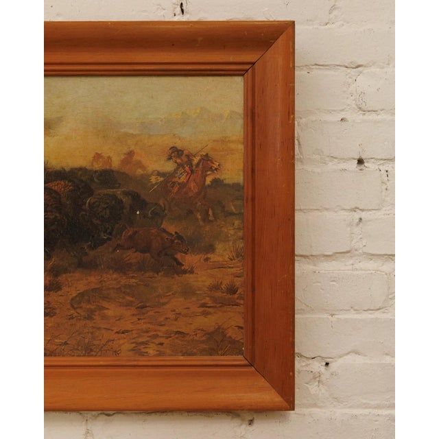 Burnt Umber Buffalo Hunt Reproduction Print After Charles Marion Russell, Framed For Sale - Image 8 of 10