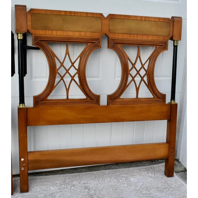 Brown Twin Size Regency Mahogany Headboards Vintage Brass Mid Century Hollywood Bed 60s For Sale - Image 8 of 13
