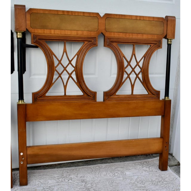 Brown Vintage Pair of Twin Size Regency Inlaid Mahogany Headboards W/Brass Fittings For Sale - Image 8 of 13