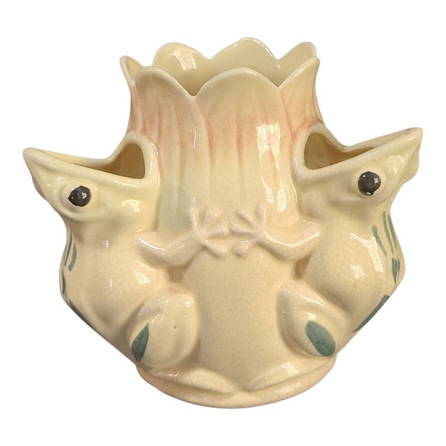 Vintage Whimsical Ceramic Three Frogs Strawberry Pot Planter Vase Marked For Sale