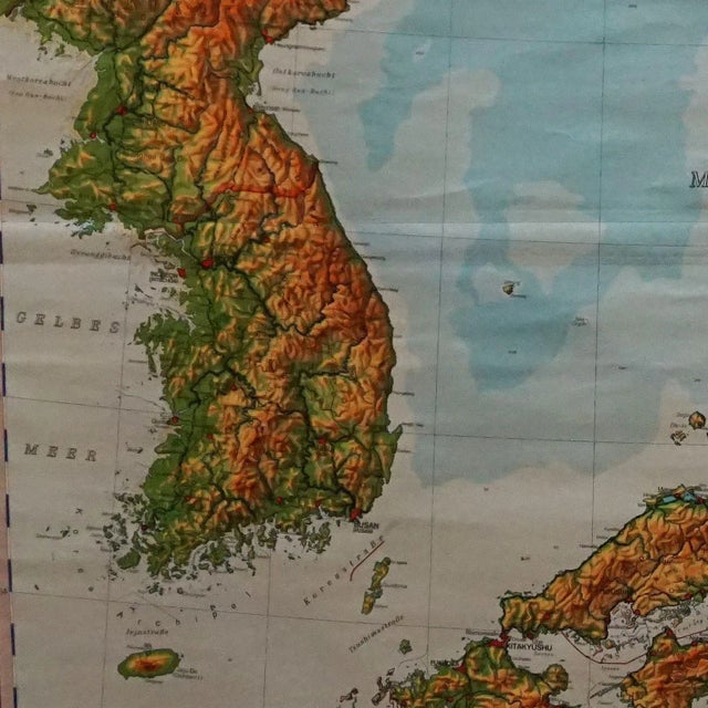 Vintage Asia Japan Korea Rollable Map Wall Chart Poster For Sale - Image 4 of 7