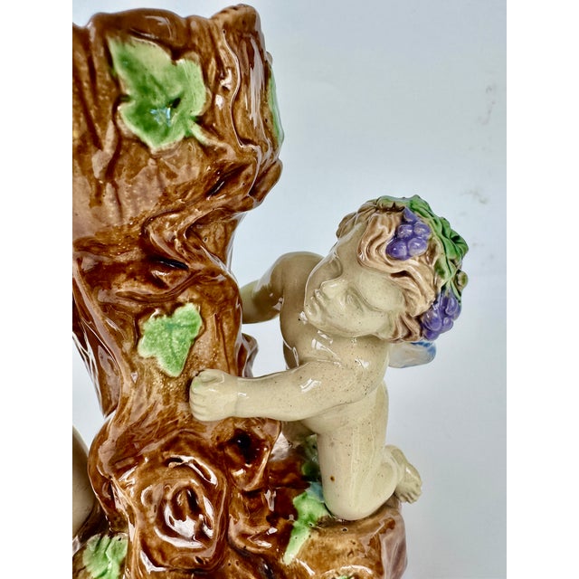 English Majolica Putti Spill Vase, Faux Bois, Late 19th Century For Sale - Image 13 of 14