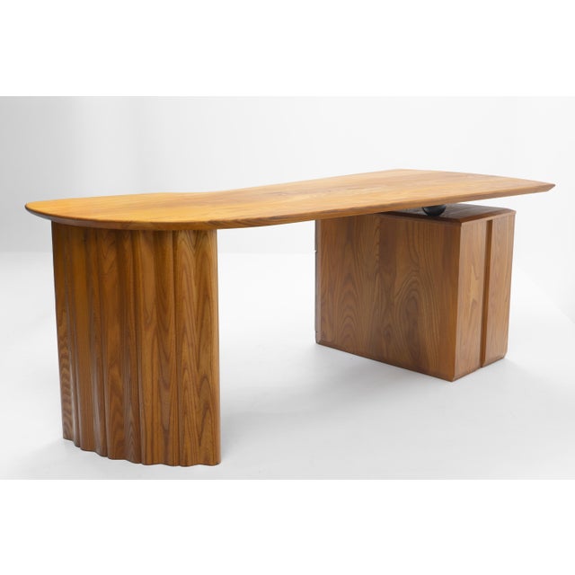 Brown Curved Desk in Elm from Seltz, France, 1980s For Sale - Image 8 of 16