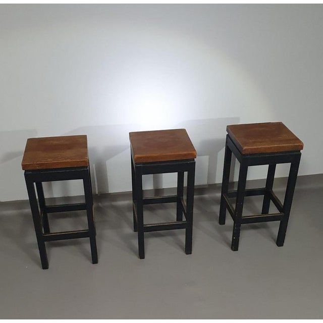 Oak Construction Stools, 1960s, Set of 3 For Sale - Image 5 of 18