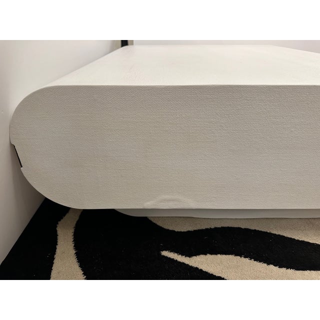 Vintage White Painted Lacquered Linen Wrapped Coffee Table For Sale In Philadelphia - Image 6 of 12