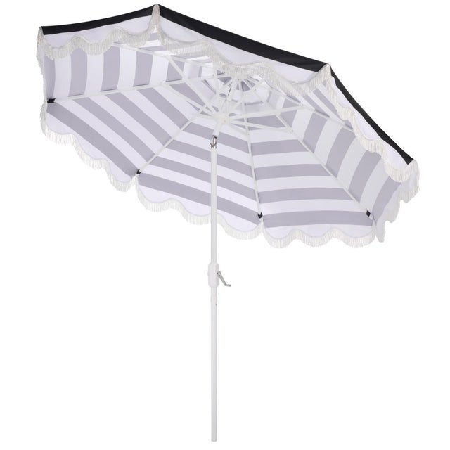 Metal Lucerna 9 Ft Crank Umbrella, Black Stripe/White Pole For Sale - Image 7 of 9
