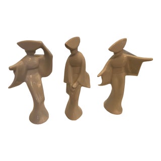 Mid-Century White Porcelain Dancing Oriental Geisha Women - Set of 3 For Sale