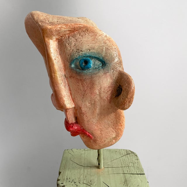 Italian Artist, Modern Head Sculpture, 1980s, Wood and Terracotta For Sale - Image 10 of 18