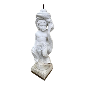 Antique Italian Classical Carved Marble Cherub Fountain Statue Element