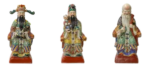 Chinese Canton Color Mixed Fenghsui Fok Lok Shao Figurines - Set of 3