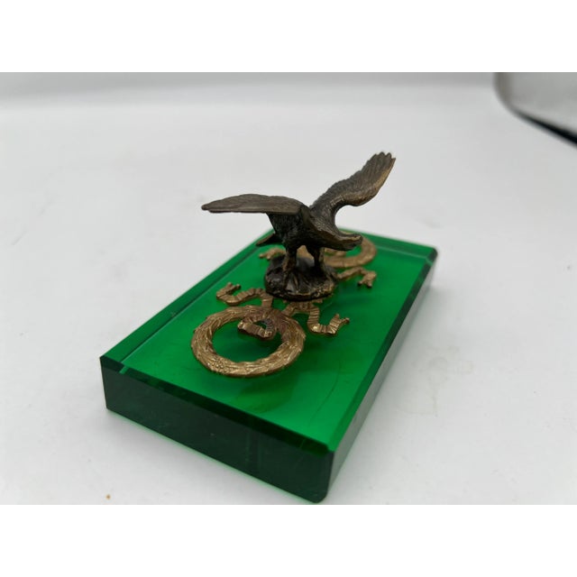 Antique French Empire Style Gilt Eagle Motif & Emerald Glass Paperweight For Sale In Boston - Image 6 of 6