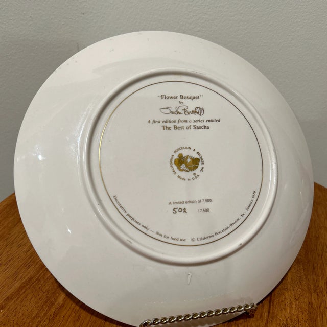 Rare Sascha Brastoff plate decorated with transfer printed decal over porcelain. Collectible 502/7500 Sascha Brastoff had...