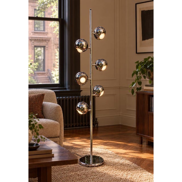Mid 20th Century Space Age Orbiter Chrome Six-Light Eyeball Floor Lamp For Sale In Boston - Image 6 of 10