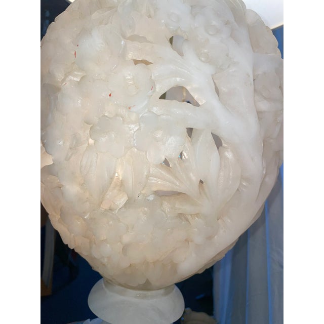 1920s Large Hand Carved Alabaster Table Lamp For Sale - Image 9 of 10