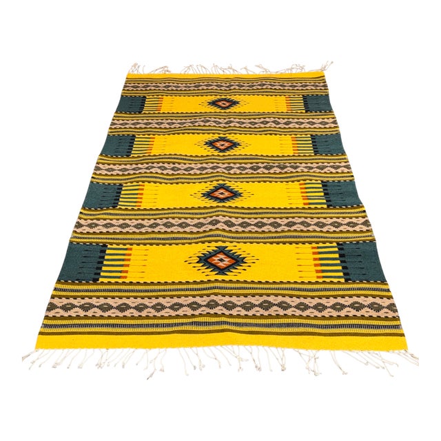 4ft 2in × 7ft 6in Zapotec Style Geometric Area Rug For Sale
