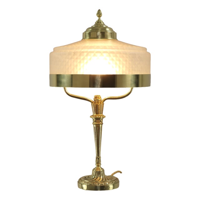 Ladys Desk Lamp in Brass and Glass, France, 1910s For Sale