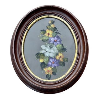 Fantastic Original Vintage Oil Painting Victorian Floral Still Life Pansies Dogwood Antique Frame For Sale