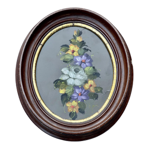 Fantastic Original Vintage Oil Painting Victorian Floral Still Life Pansies Dogwood Antique Frame