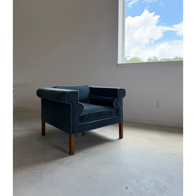 Ethan Allen Rare Charles McMurray Architect-Designed Geometric Form Lounge Chair in Mohair For Sale - Image 4 of 12