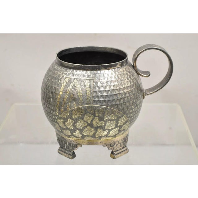 Antique Derby Silver Co Victorian Hammered Decorated Silver Plated Footed Round Jug Pitcher with Handle. Circa Early 20th...